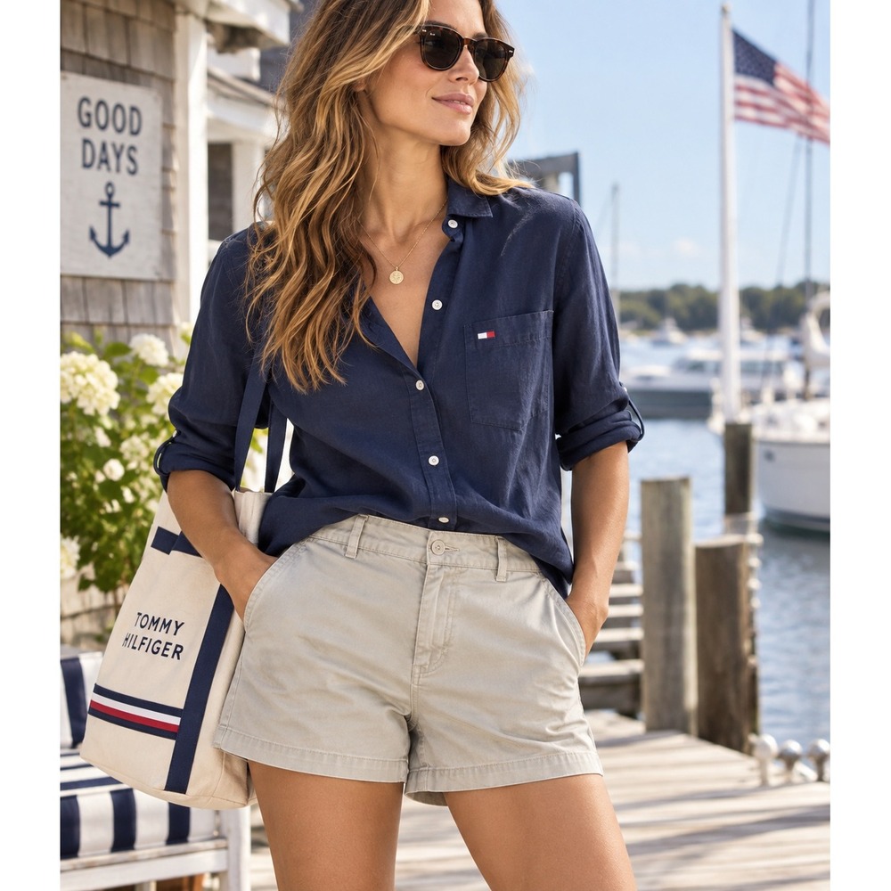 Tommy Hilfiger Womens Khaki Chino Shorts Size 6 Cotton Preppy